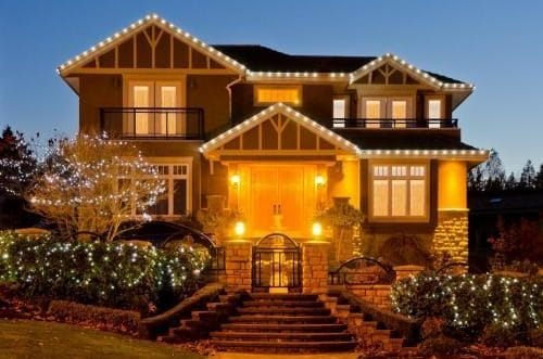 Roofline and yard Christmas lights for El Dorado Christmas light installation by Glow Up Christmas Lights